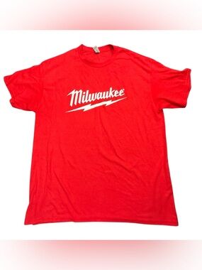 Milwaukee Tool Red Short Sleeve T Shirt Mens Large Logo Graphic Tee Heavy Cotton
